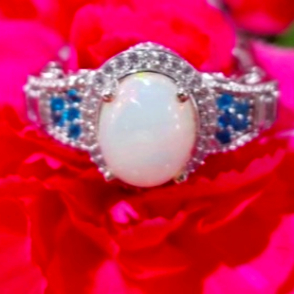 Crystal Opal, Neon Apatite Gemstone Euro Ring - Picture 1 of 2
